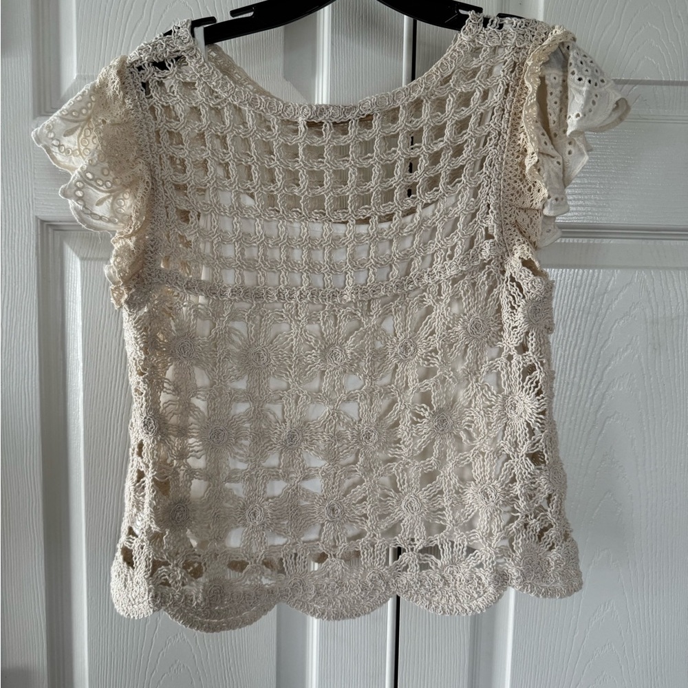 Elegant Cream Crochet Women's Top